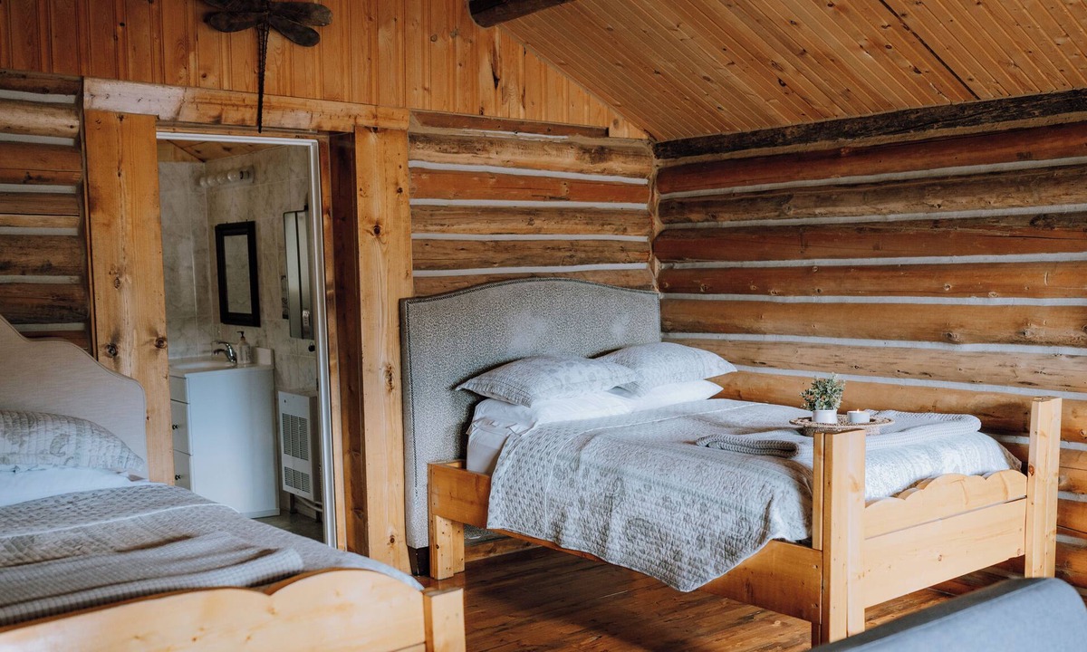 Red Deer River Crossing Cabin | Cedar Cabin: Sleeps 4 | Queen Bed | Mountain Views