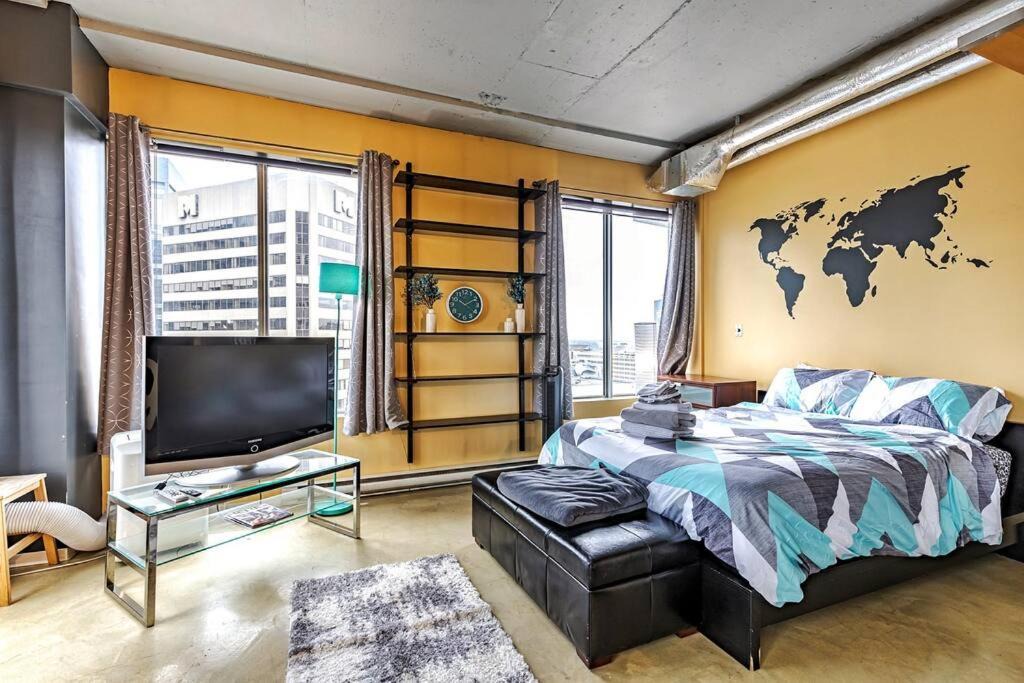 Downtown Edmonton Apartment | Industrial-Style Cityscape 1 Bedroom Loft