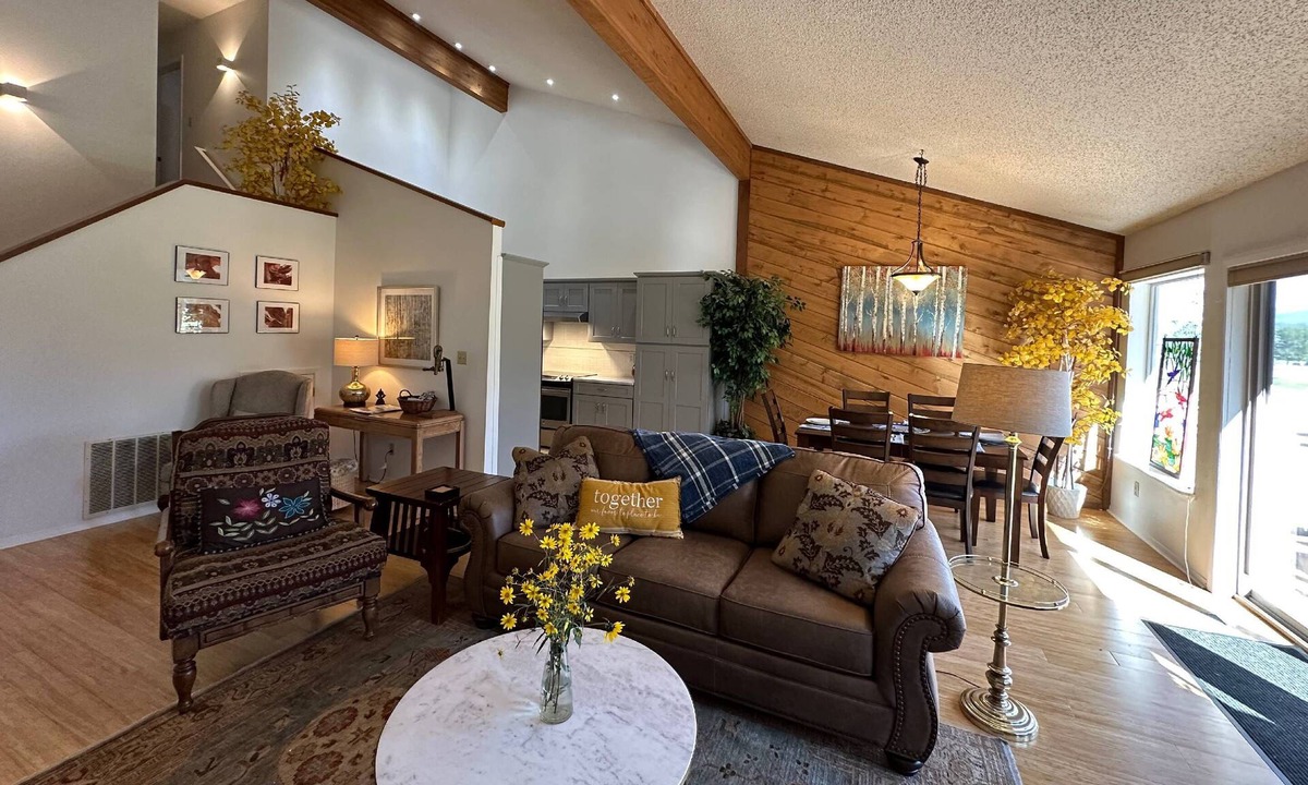 Pagosa Springs Condo | Tubing Promo! Spacious Greenbelt Condo, Fireplace, Large Deck w/Mountain Views, Walk to Amenities