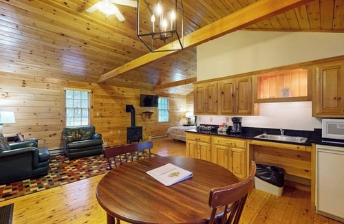 Northport House | Adventure ready studio cabin with wooded views, fireplace, & AC