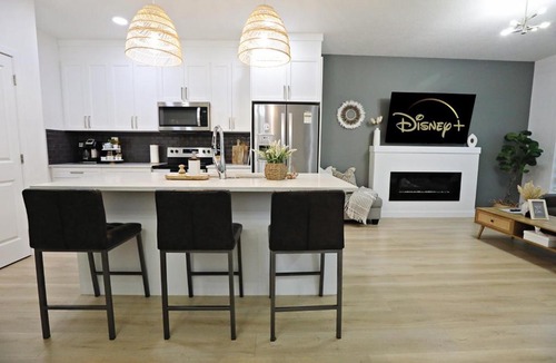 Southwest Edmonton House | BoHo Modern Retreat King Fireplace Disney