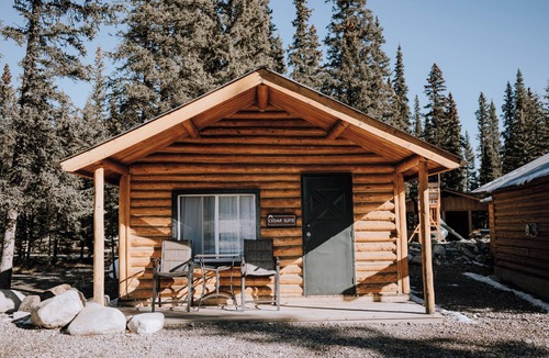 Red Deer River Crossing Cabin | Cedar Cabin: Sleeps 4 | Queen Bed | Mountain Views