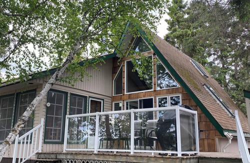Christopher Lake House | Cozy lake-front A-frame cabin at Emma Lake. Steps away from the beach!