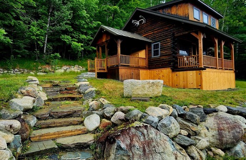 The Forks Cabin | Gorgeous log cabin overlooking the Dead River just north of Berry's Store Rt 201