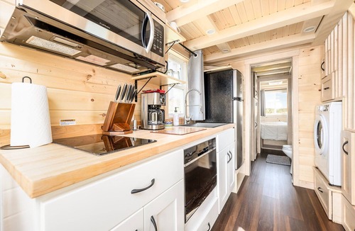 Montrose Cabin | Luxury Tiny Home/2 Queen beds, 1 twin bed/Smart TV/Hot Tub Access/Fire Pit/11 mi to Airport