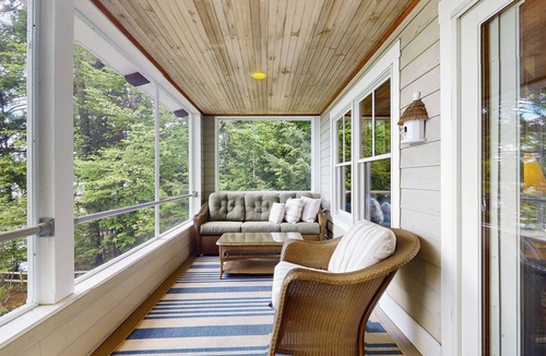New Hampton House | Spectacular lakefront home w/private dock, beach, swim platform, gazebo & porch