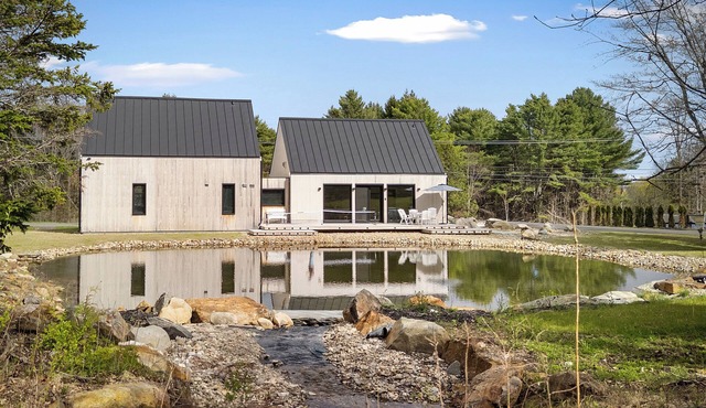 Enjoy tranquil pond views at The Pond House in Lincolnville, ME—2300 sq ft, 3 beds.