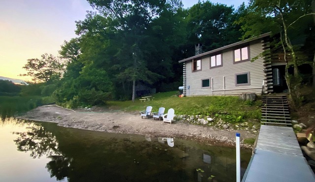 Lakefront cabin with dock, hot tub, fire pit!
