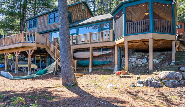 Lakeside cottage with Lake Winnipesaukee views & private boat dock, dog-friendly