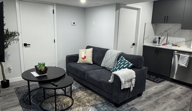 Modern comfort just 15 minutes from the airport, with a full kitchen.
