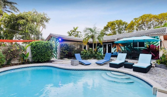 Private Oasis with Heated Saltwater Pool and Tropical Backyard
